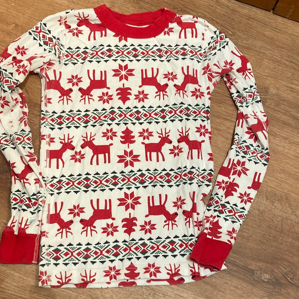 Hanna Andersson Red & White Reindeer Holiday Long Sleeve Tee